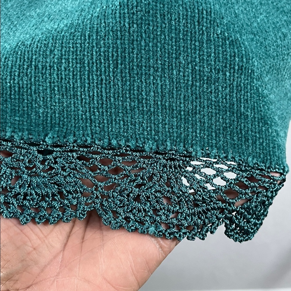 Jenny Women’s Small Dark Green Sweater Crochet Trim Beaded Button Front Floral M - Picture 6 of 8